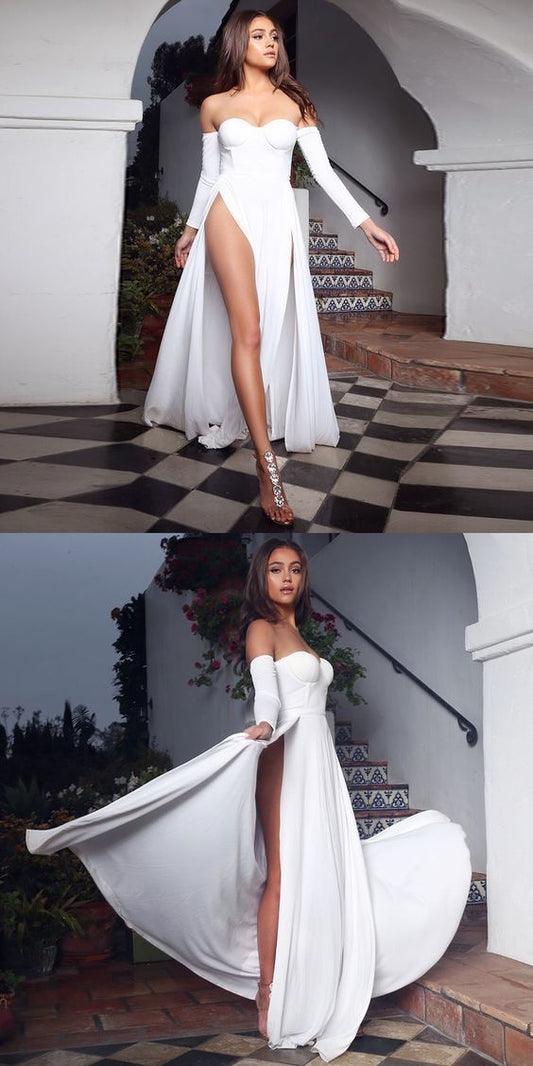 White Long Sleeve Prom Dress    cg9843