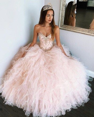 pink sleeveless strapless sweetheart prom dresses,beaded tulle ruffles sweet 16 dress   cg9850