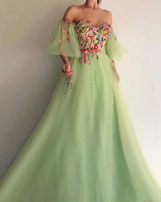 Off the shoulder long prom dress with appliques    cg9878