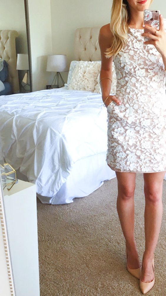 White Lace Charming Short Homecoming Dress   cg9958