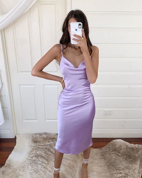 Purple Spaghetti Straps Satin prom dress   cg9993