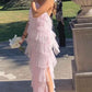New Style Halter Ruffles Tulle Prom Dress With Slit,Charming Long Party Dress  cg24858